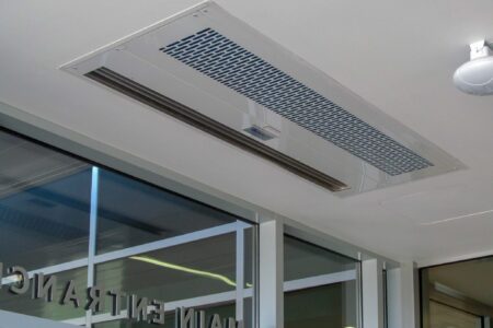Berner's Architectural Recessed 12-16 Air Curtain over main entrance to UPMC.