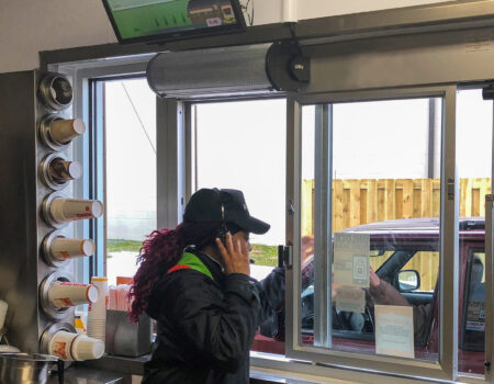 Berner's Drive-Thru air curtain over Burger King drive-thru window.