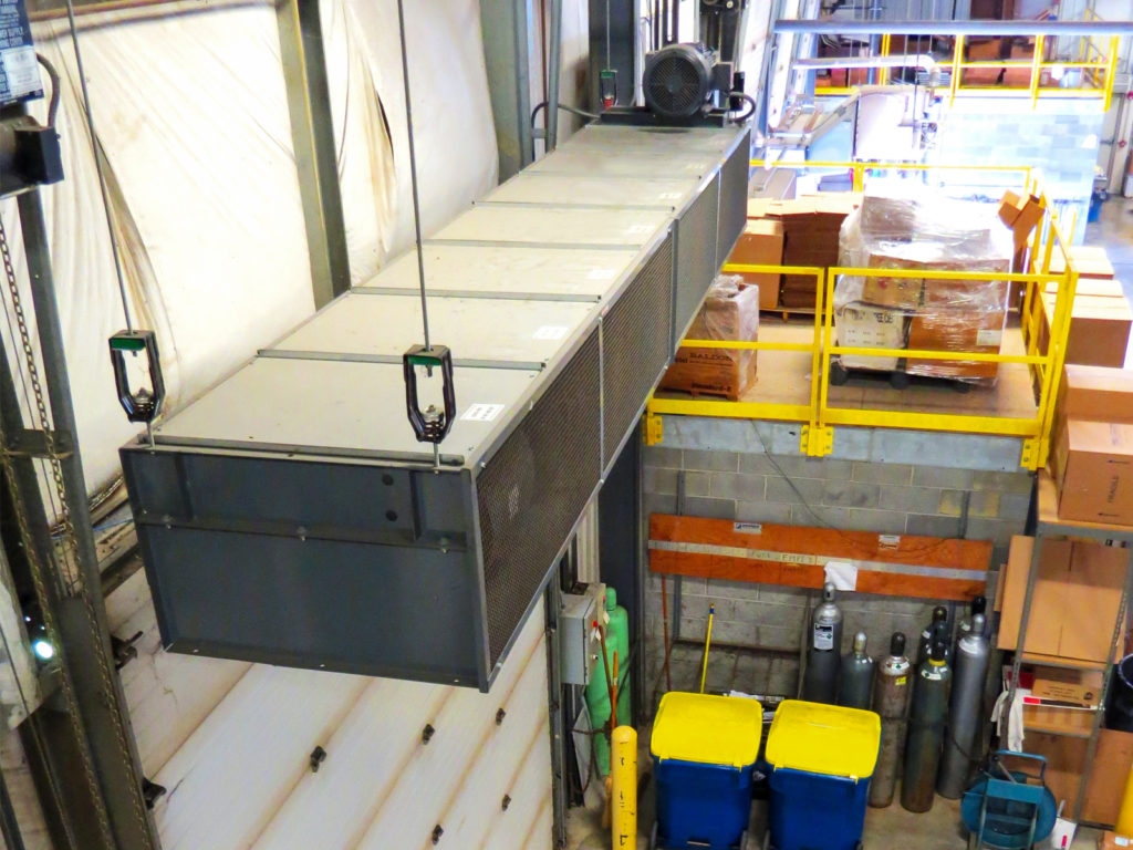 Berner's Industrial Direct Drive 16 air curtain over loading dock door top view.