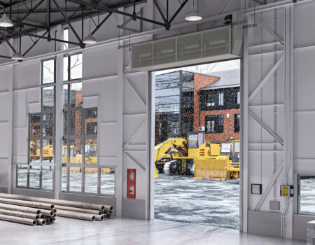 Berner's Industrial Belt Drive 30 air curtain over warehouse dock door entrance.