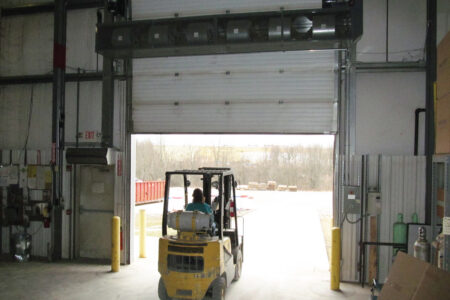Berner's Industrial air curtain with forklift.
