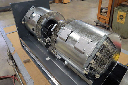 Berner Venturi Heater from inside an air curtain.