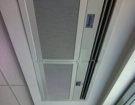 Four Berner Architectural Recessed 12-16 air curtains over 4 doorway main entrance.