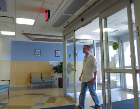 Berner's Architectural Recessed 12-16 Air Curtain over main hospital entrance.