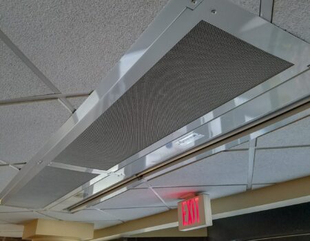 Berner's Architectural Recessed 12-16 Air Curtain over main hospital revolving door entrance.
