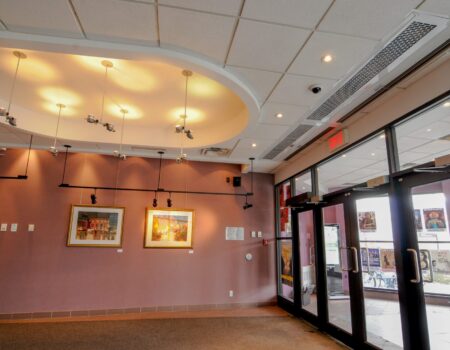 Berner's Architectural Recessed 12-16 Air Curtain over office building main entrance.