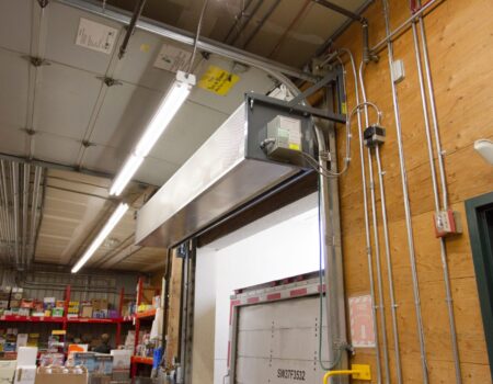 Berner's Industrial Direct Drive 12 and 14 Air Curtain over grocery store shipping/receiving dock door