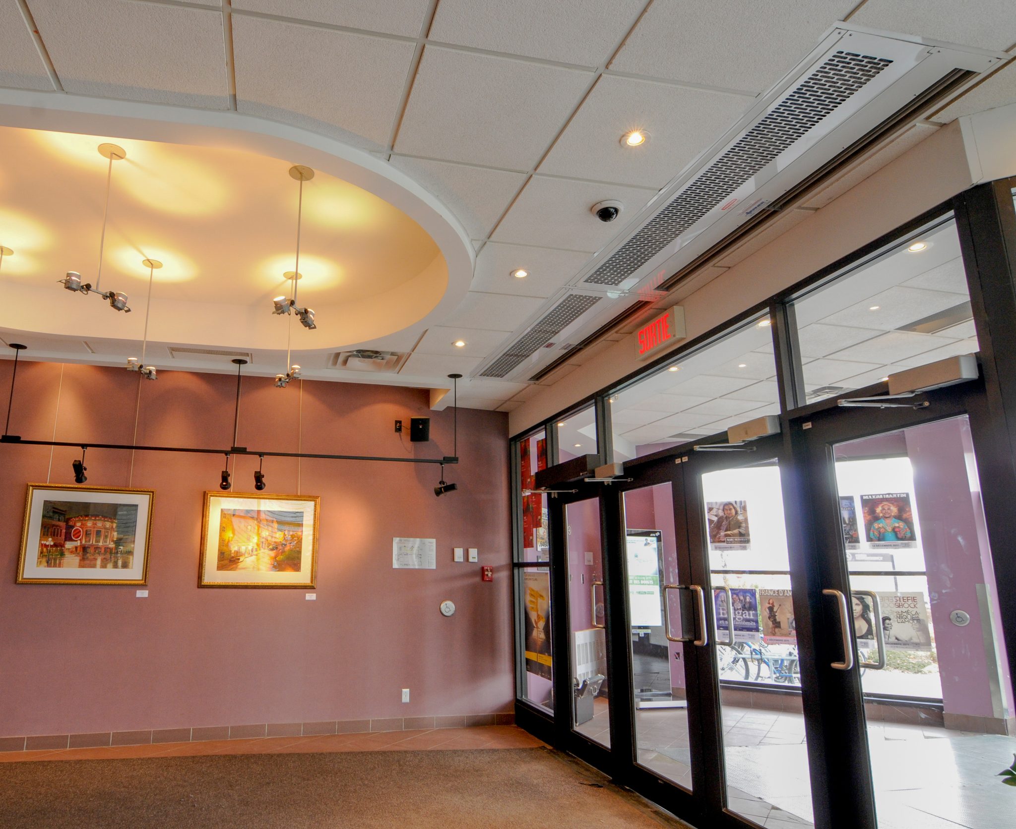 Berner's In-Ceiling Mount/Architectural Receseed air curtains over main entrance.