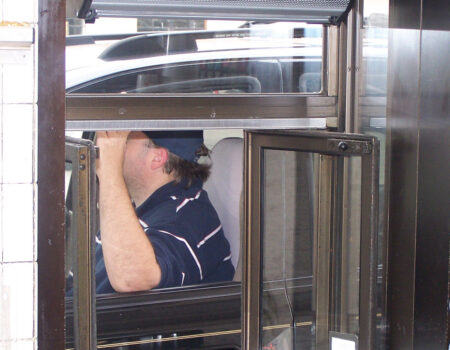 Berner Drive Thru Unit 3 air curtain installed at fast food drive-thru window.
