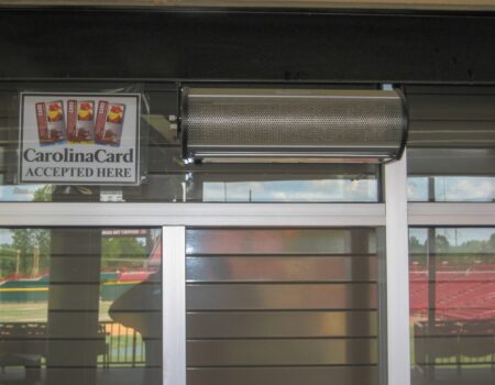 Berner Drive-Thru Unit 3 air curtains over concession stand service windows.