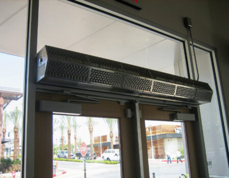 Berner's Sanitation Certified Low Profile 7 air curtain installed over main entrance
