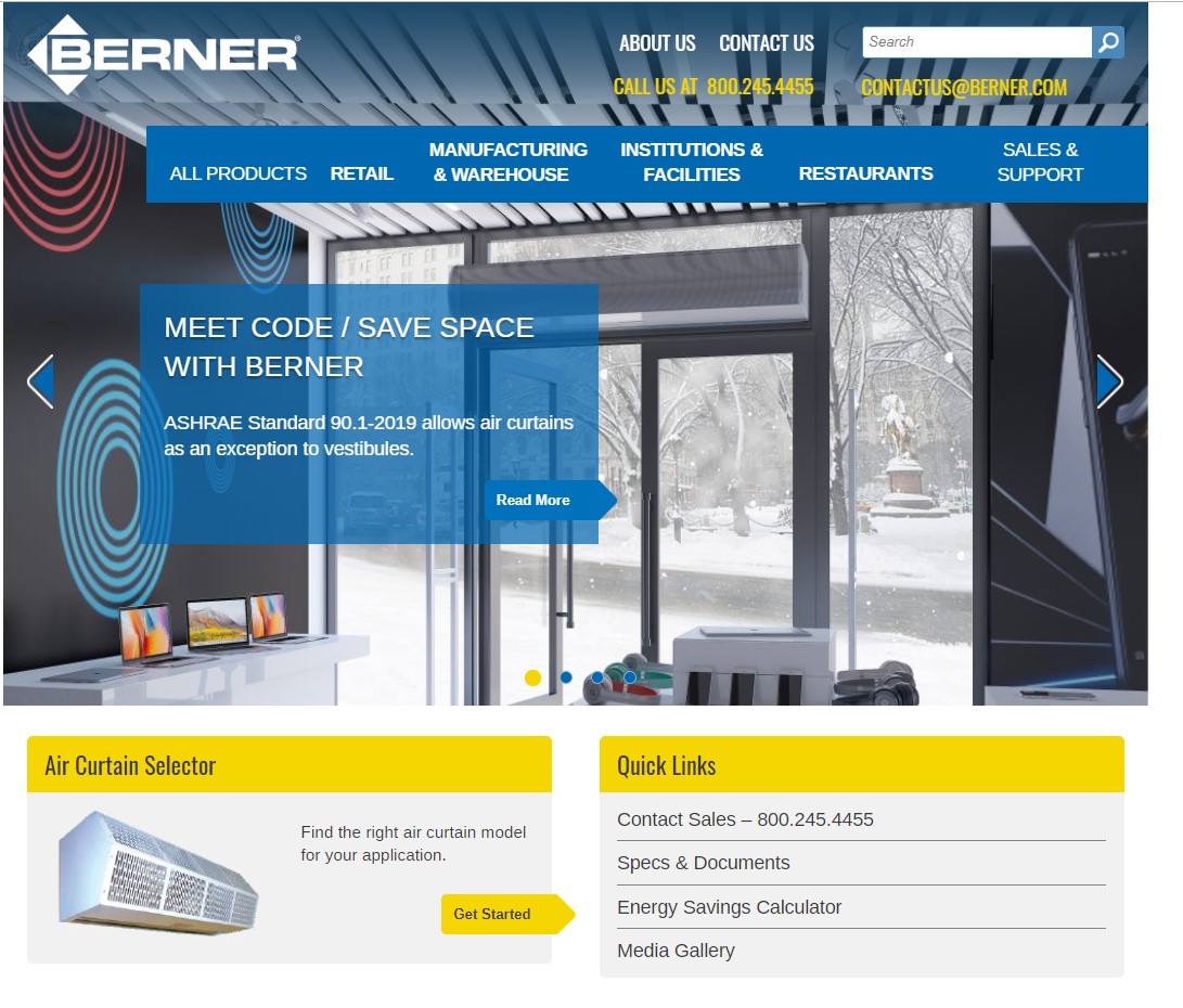 Screenshot of Berner.com homepage.