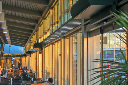 Berner's Architectural High Performance 10 air curtains installed over entrances at Sacramento Airport.