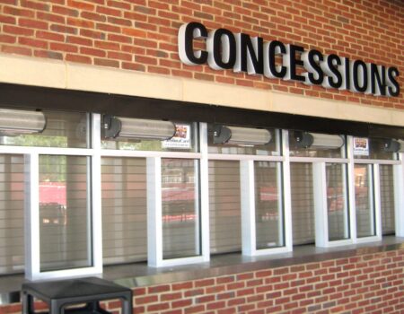 Berner Drive-Thru Unit installed above university concession stand windows.