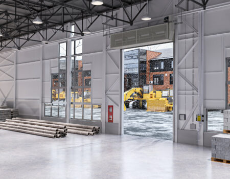 Berner's Industrial Belt Drive 30 air curtain over warehouse dock door entrance.