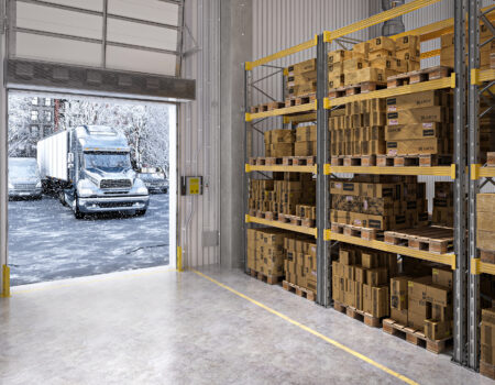 Berner Industrial Direct Drive 14 air curtain over warehouse delivery door.