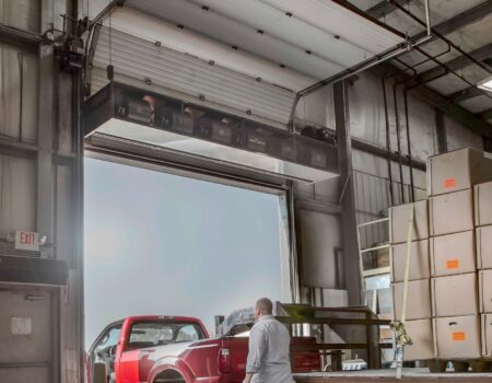 Berner's Industrial Direct Drive 16-18 Air Curtain over garage style door