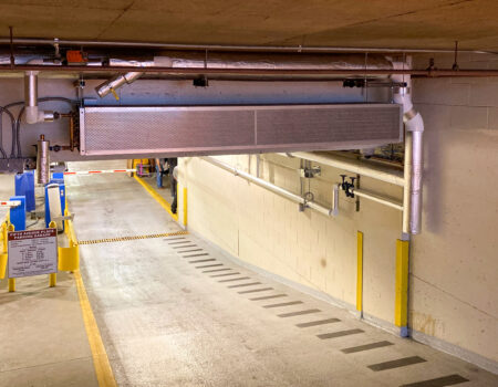 Berner's Industrial Direct Drive 12-14 over parking garage entrance.