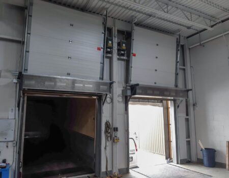 Berner's Industrial Direct Drive 12-14 Air Curtains over double garage style doors.