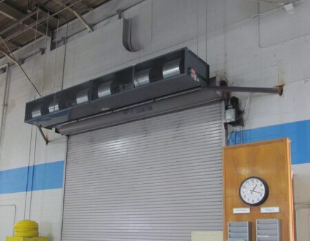 Berner's Industrial Direct Drive 12-14 Air Curtain over garage style door.