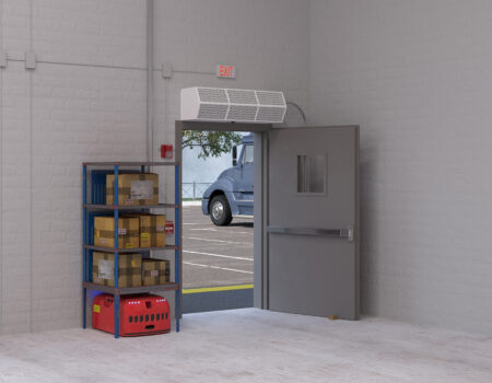 Berner's Commercial High Performance 10 air curtain over man door.