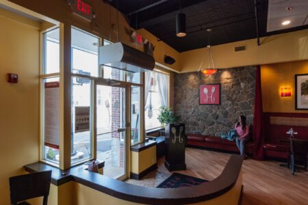 photo of the main entrance protected by a Berner air curtain