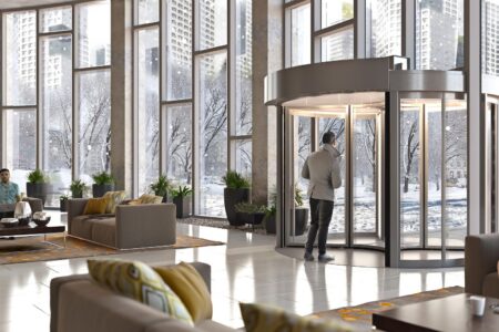 Berner's Revolvair Air Curtain installed for lobby comfort.