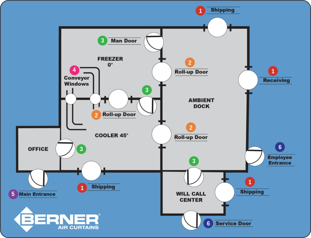Map graphic of where food processing facilities use Berner air curtains.