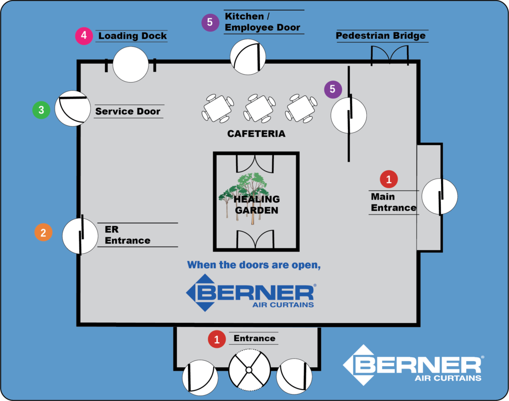 Map graphic of where hospitals use Berner air curtains.