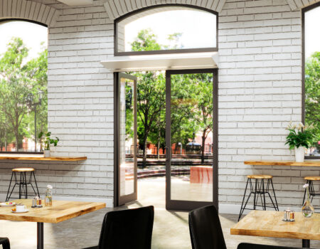Berner's Architectural Elite 10 air curtain over restaurant main entrance.