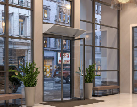Berner's Architectural Elite 10 air curtain over hotel main entrance.