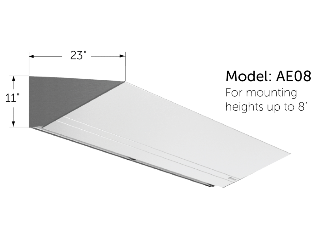 Berner's Architectural Elite 08 air curtain product image with dimensions.