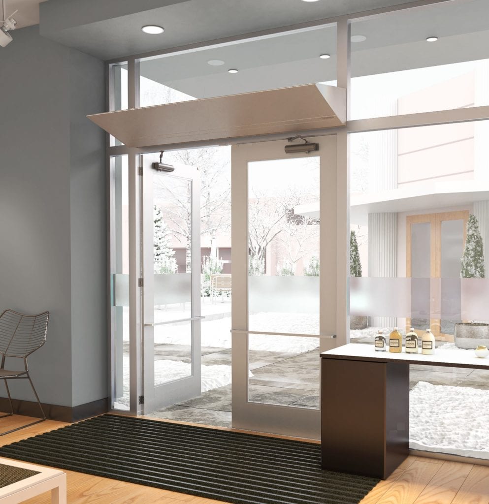 Berner's Architectural Elite 8 air curtain protecting a boutique entrance.