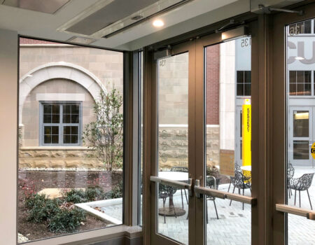 Berner Architectural Recessed 12 Air Curtain over train station entrance.