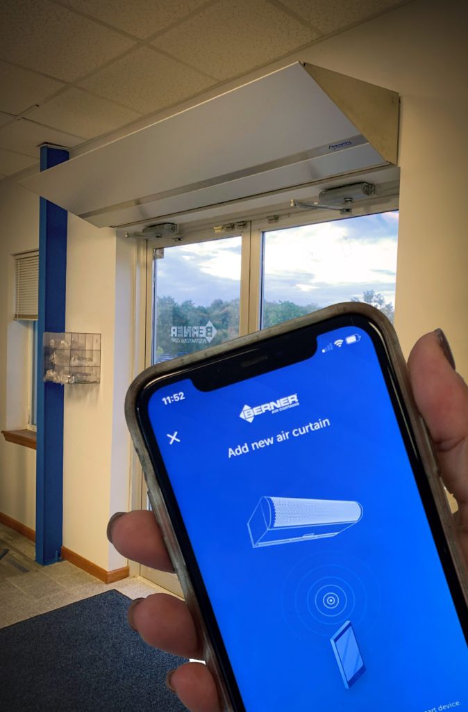 Phone screen with Berner AIR connecting to Architectural Elite Air Curtain