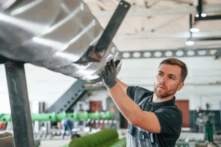 History of Air Curtains Man Installing Air Curtain
